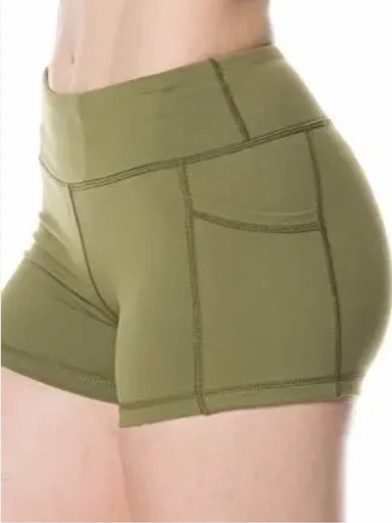 Feed Me Fight Me Pants - Feed Me Fight Me shorts women size M Olive Athletic High-Waist Pocketed Shorts